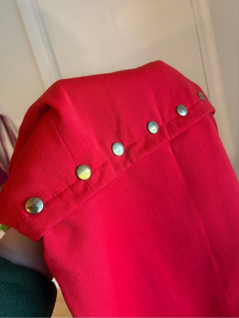 Vintage 70s Mod Red wool blend mini Dress with Gold Button - Picture 14 of 14